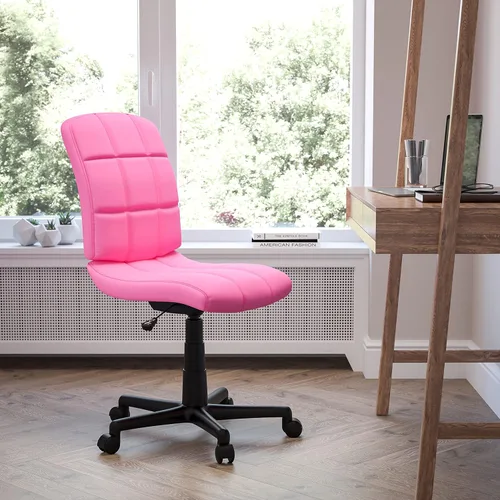 Miniatura 2 de Flash Furniture - Silla giratoria de respaldo medio de vinilo, acolchada, color negro Rosa