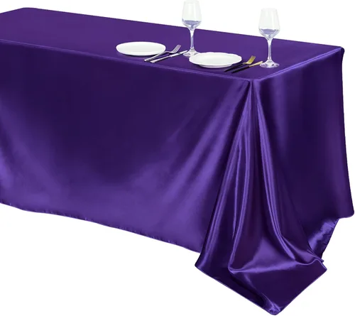 Miniatura 39 de TURSTIN Paquete de 4 manteles de satén negro de 102 x 58 pulgadas, mantel rectangular de seda brillante, tela suave, decoración de mesa para bodas