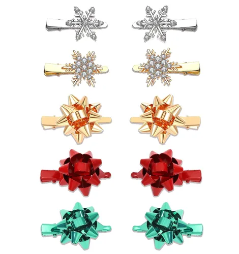 PHALIN Pinzas para el cabello de Navidad para mujer, corona de copos de nieve, campanas de reno, horquillas para el pelo con diamantes de imitación,