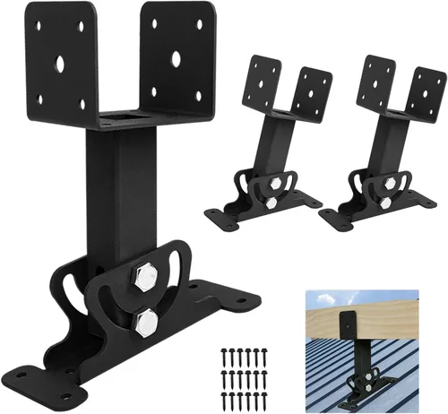Miniatura 8 de Kit de soporte de viga elevadora de techo, soportes de pérgola de montaje en techo, soporte de techo ajustable, resistente, negro, poste elevador
