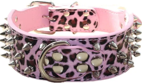 Miniatura 22 de Collar de cuero para perro, collar de perro con pinchos y tachuelas para perros medianos y grandes Pit Bull Mastiff Bully Boxer (S, rosa intenso)