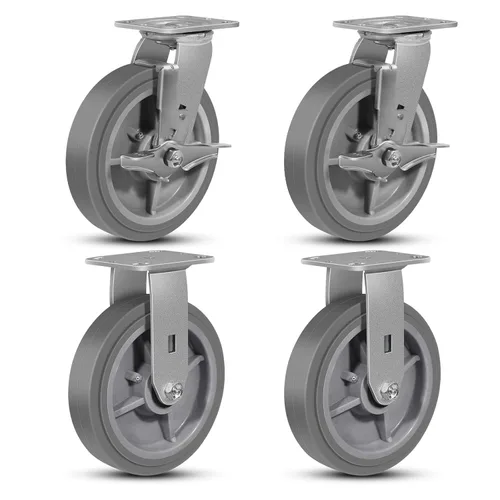 Miniatura 17 de Juego de 4 ruedas giratorias industriales de 5 pulgadas de alta resistencia con capacidad de carga de 3200 libras, ruedas de goma para muebles