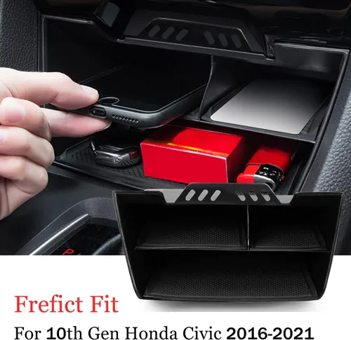 Miniatura 7 de Caja de almacenamiento de consola central para Honda Civic 2021 2020 2019 2018 2017 2016 bandeja organizadora de compartimentos con alfombrillas