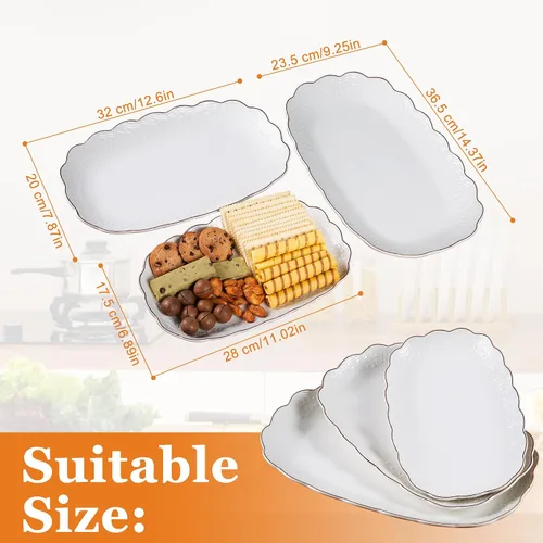 Miniatura 3 de Juego de bandejas de servir de cerámica Kassel Bandejas ovaladas de 14"/12"/10" para entretener en fiestas y bodas Bandejas grandes aptas