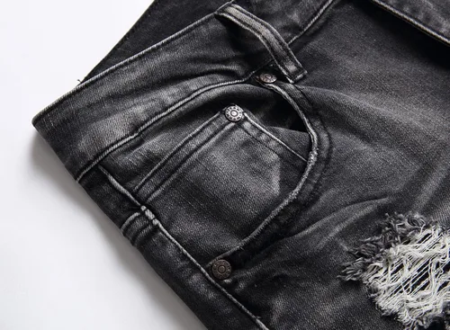 Miniatura 8 de XIMXIMMTIAN Jeans rectos para hombre, estilo motociclista, desgastados, desgastados, desgastados, rectos