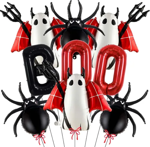 Miniatura 8 de Decoraciones de globos de Halloween, letras de abucheo negro, fantasma, murciélago, globo de lámina de araña para decoraciones de fiesta de Halloween