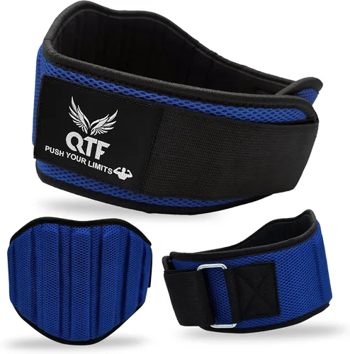 Miniatura 10 de QTF Cinturón de neopreno para levantamiento de pesas, ajustable de 6 pulgadas, soporte de gimnasio para estabilidad y apoyo lumbar, cinturón