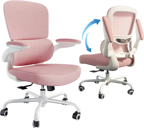 Miniatura 9 de TRALT Silla de oficina ergonómica, silla de escritorio con soporte lumbar ajustable, silla de computadora cómoda de malla con reposabrazos Rosa