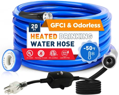 Manguera de agua potable calentada de 20 pies (10-50 pies), manguera de agua calentada de -50°F-46°C para RV con protección contra fugas para