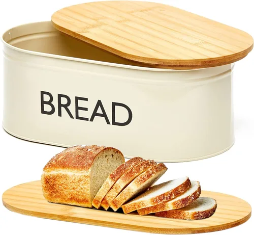 RoyalHouse Caja de Pan Premium de Metal con Tapa de Bambú (Paquete de 2) Contenedor de Almacenamiento y Organizador de Acero Inoxidable de Tamaño