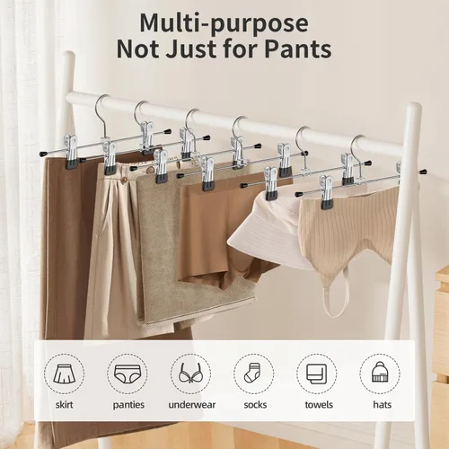 Miniatura 6 de Ganchos para pantalones y faldas con clips de metal, resistentes, ultra delgados, ahorran espacio, Acero inoxidable, Plateado, Paquete de 20