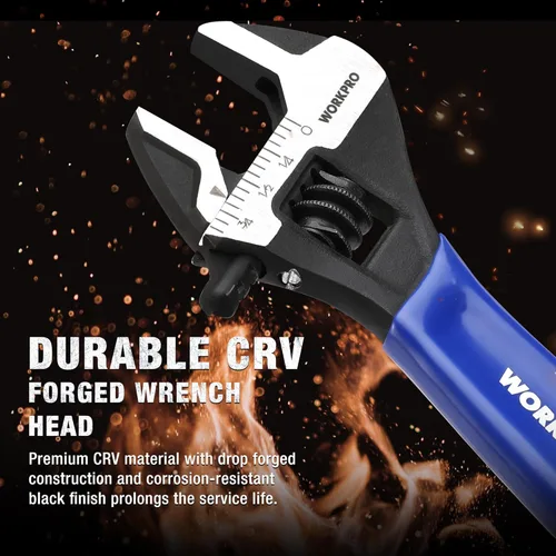 Miniatura 5 de WORKPRO Llave ajustable mini de 4 pulgadas, llave de mandíbula ancha de acero Cr-V con óxido negro para tuercas pequeñas, escalas métricas y SAE
