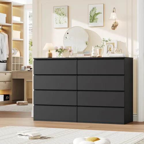 Miniatura 4 de FOTOSOK Cómoda Negra, Cómoda de 4 Cajones Cofre de Almacenamiento Moderno de Cajones 23.6L x 15.7A x 31.5Al pulg, Cómodas Negras Gabinete