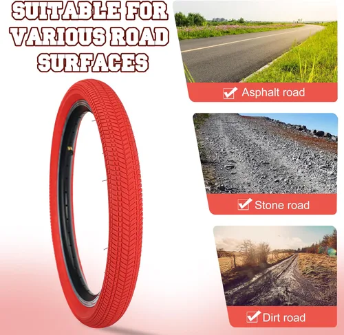 Miniatura 6 de Neumático de bicicleta de 14, 16, 20, 24, 26 x 2.125, paquete de 2 neumáticos de bicicleta para niños, neumáticos de repuesto plegables para la Rojo