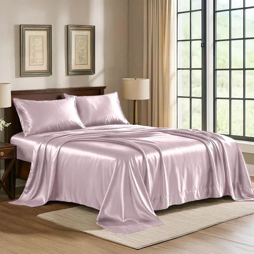 Miniatura 33 de Pure Bedding Sábanas de satén individuales [3 piezas, plateadas] Juego de sábanas sedosas de lujo para hotel, juego de sábanas de microfibra extra
