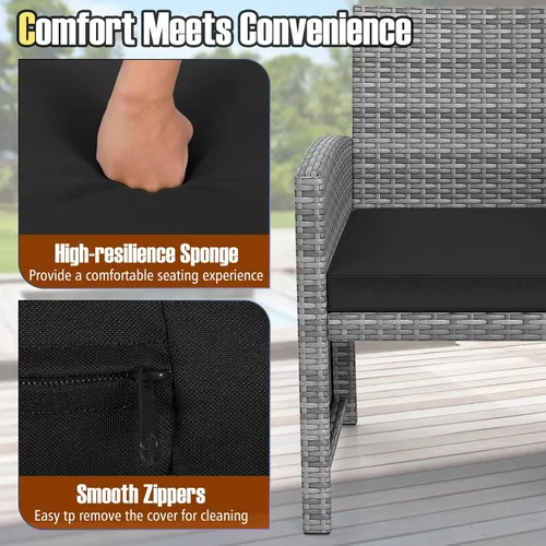 Miniatura 7 de KOTEK Juego de muebles de patio de 3 piezas, sillas de patio de mimbre para exteriores con cojines y mesa de almacenamiento, juego de bistró