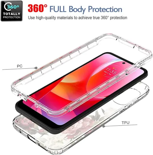 Miniatura 3 de Funda para Moto G Power 2022, Moto XT2165DL con protector de pantalla de vidrio templado, bonito patrón floral transparente de cuerpo completo