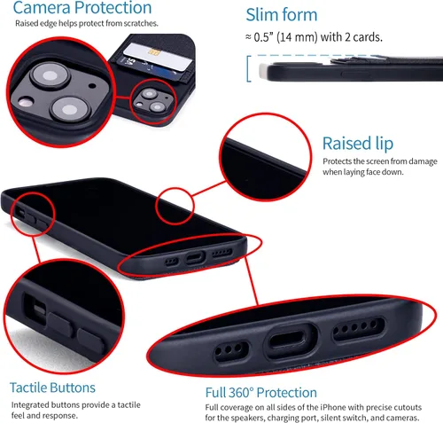 Miniatura 4 de Dockem Funda tipo cartera para iPhone 13 con carcasa de silicona líquida, placa de metal integrada para montaje magnético y 2 bolsillos para Negro