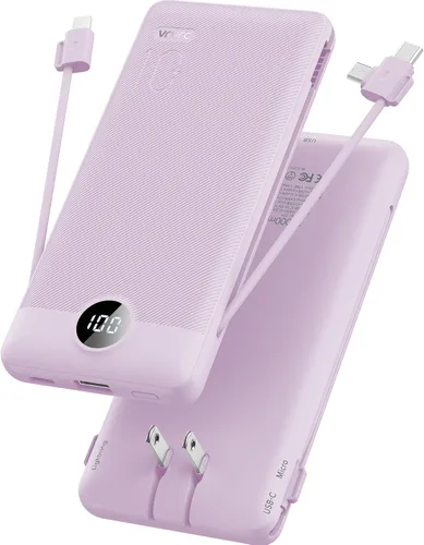 Miniatura 9 de Cargador portátil, banco de energía integrado y enchufe de pared de CA, banco portátil VRURC USB C de 10000 mAh, cargador de teléfono esencial