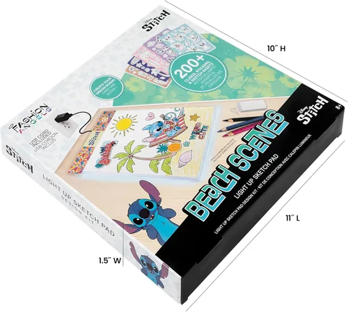 Miniatura 7 de Fashion Angels Disney Stitch Beach Scenes - Bloc de dibujo iluminado, kit de diseño con almohadilla de rastreo iluminada, 5 adhesivos de vinilo
