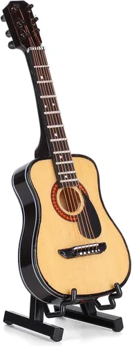 Guitarra en miniatura con soporte y estuche, modelo de guitarra mini con soporte y estuche Instrumento musical en miniatura ideal para niños