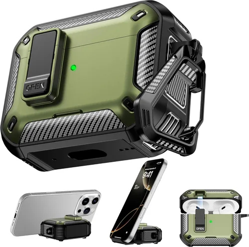 Miniatura 26 de RFUNGUANGO Funda protectora para AirPods Pro de 2ª generación con kit de limpieza, funda rígida militar con cerradura para funda de carga de AirPod