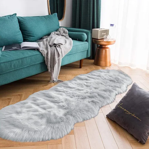Miniatura 111 de Latepis - Tapete rectangular de piel sintética tipo lana de oveja suave, esponjosa y lavable para sala de estar, dormitorio, sala de juegos o Blanco