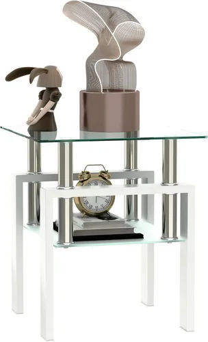 Miniatura 11 de ODUSE-DAILY Morden Design - Mesa auxiliar rectangular de cristal para sala de estar, con patas de metal negro, vidrio templado transparente