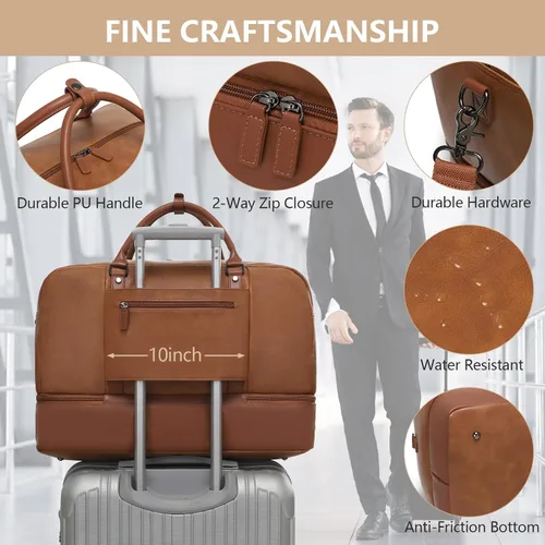 Miniatura 5 de Wogarl Bolsa de fin de semana para mujeres y hombres, bolsa grande de viaje, Marrón claro, Moda
