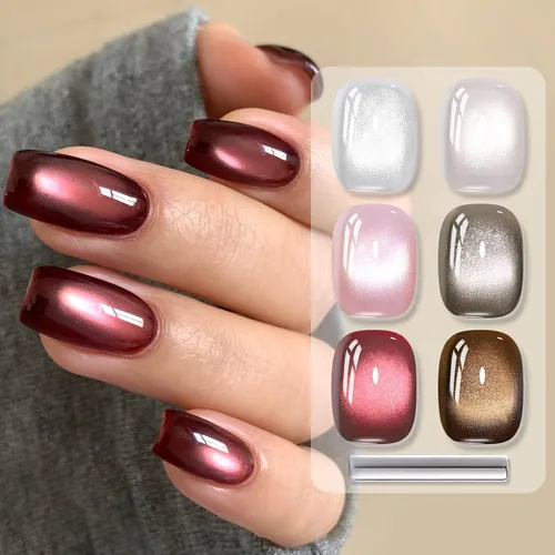 Miniatura 2 de Born Pretty - Esmalte de uñas en gel magnético Cat, set de esmalte de uñas de gel brillante retro magnético de 6 colores, kit de esmalte de uñas Oda