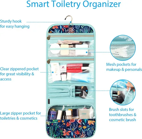 Miniatura 2 de Fintie bolsa de viaje portátil para cosméticos y artículos de aseo, gran organizador colgante resistente al agua para maquillaje, estuche de Noche