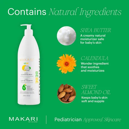 Miniatura 2 de Makari Bebe - Leche limpiadora (33.8 fl oz) Fórmula de lavado corporal y suavizante para piel seca Ayuda a reconfortar la piel delicada Suave