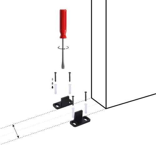 Miniatura 7 de Homode Guía de suelo para puerta de granero, metal negro mate montado en el suelo, guía inferior ajustable para puertas correderas (paquete de 2)