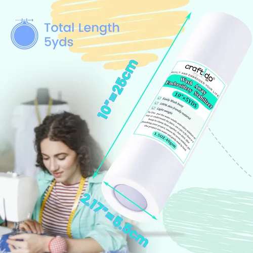 Miniatura 2 de Craftido Estabilizador de bordado soluble en agua para lavado/respaldo y cobertura de 10 pulgadas x 5 yardas/rollo para la mayoría de los aros.