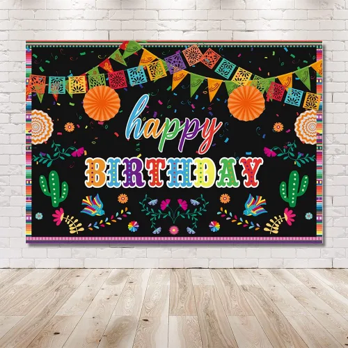 Miniatura 6 de MEHOFOND Telón de fondo de fiesta mexicana para fiesta de cumpleaños, suministros de decoración de fiesta, pancarta colorida para fotografía