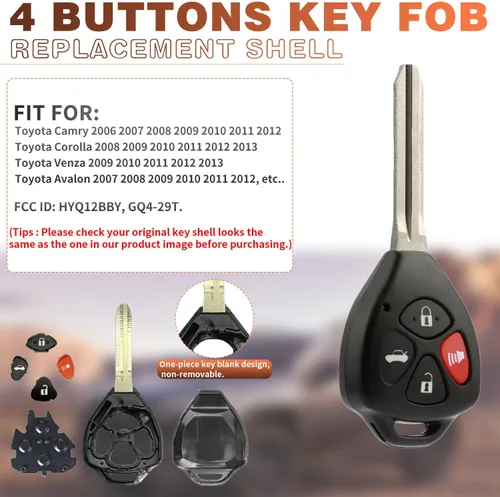 Miniatura 4 de Funda de repuesto para llavero Toyota Camry Corolla Venza Avalon 2007 2008 2009 2010 2011 2012 2013 HYQ12BBY GQ4-29T Control remoto de entrada sin