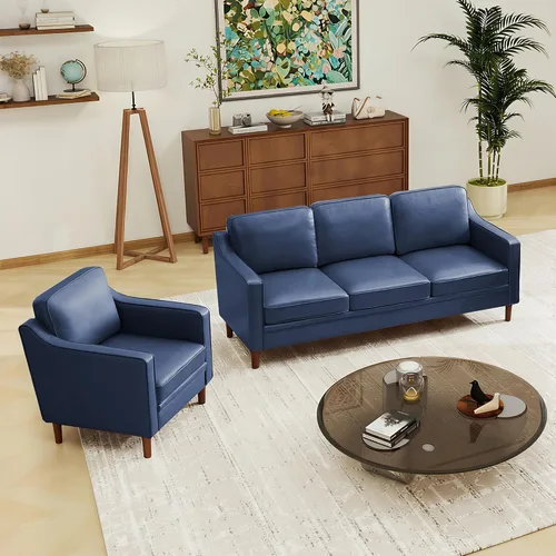 Miniatura 20 de Conjuntos de muebles para sala de estar Kingfun, sofá de 3 plazas y sofá biplaza, juego de sofá de estilo moderno de mediados de siglo, sofá de Piel
