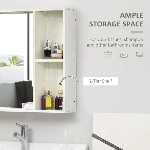 Miniatura 5 de kleankin Botiquín de baño de 31.5 x 25.5 pulgadas con espejo, estante de almacenamiento, armario de baño montado en la pared para sala de estar