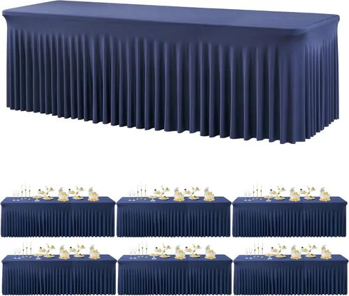 Miniatura 84 de Paquete de 2 manteles de spandex para mesas rectangulares de 8 pies, mantel elástico rosa de 8 pies, manteles ajustados, falda de mesa para fiestas