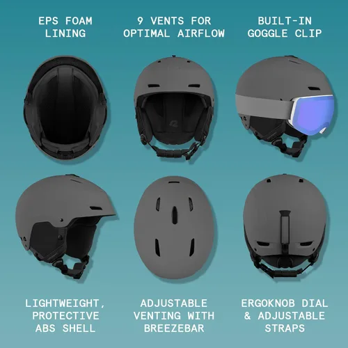 Miniatura 2 de Retrospec Zephyr - Casco de esquí – Casco de snowboard para adultos y jóvenes con ajuste ajustable, 9 rejillas de ventilación transpirables, Basalto