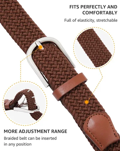 Miniatura 34 de AWAYTR Cinturón trenzado elástico para niños, cinturón de béisbol de golf elástico con hebilla de pasador negro para niños y niñas de 4 a 12 años