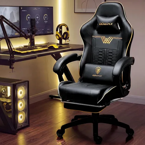Dowinx - Silla de juegos grande y alta, 350 libras con reposapiés lumbar de masaje