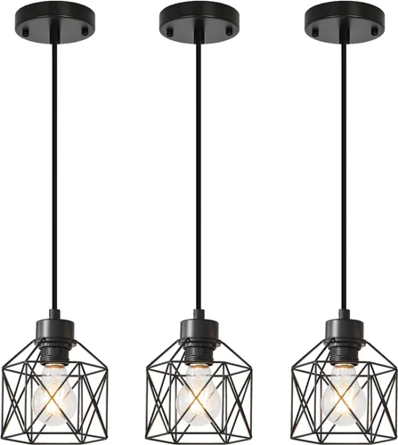 Miniatura 10 de Lámparas colgantes de 3 luces, iluminación colgante de estilo granja, candelabro de comedor, lámpara colgante industrial para isla de cocina