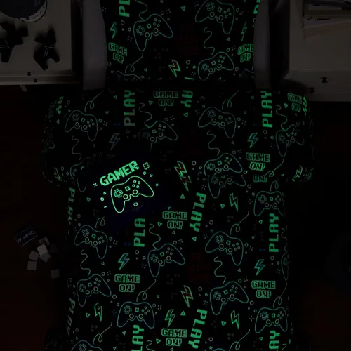 Miniatura 4 de Juego de edredón para niños Kaleido Space tamaño individual para niños, juego de ropa de cama para niños con luz en la oscuridad para jugadores, 1
