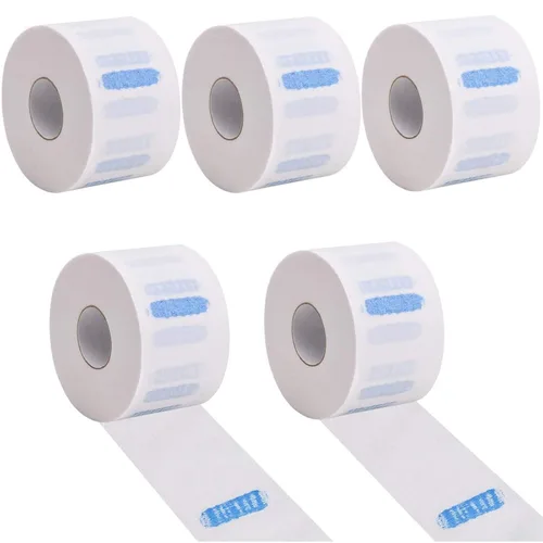 Miniatura 10 de Tiras de cuello de papel flexibles para corte de pelo de peluquería, 5 rollos, 500 suministros de peluquería autoadhesivos rojos desechables
