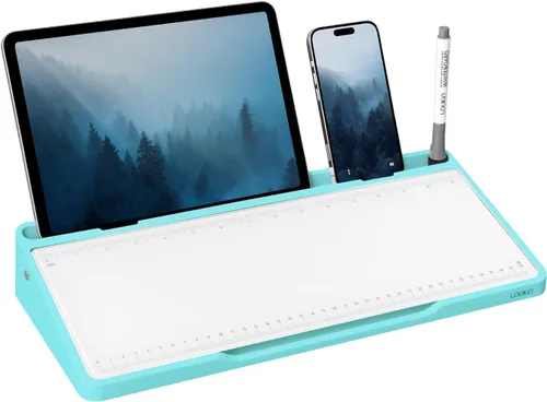 Miniatura 10 de LOUKIN Pizarra blanca de escritorio de vidrio, pizarra de escritorio de borrado en seco de 15.3 x 5.6 pulgadas con superficie punteada y graduada