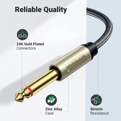 Miniatura 4 de Cables Ugreen: cable distribuidor en Y, enchapado en oro de 1/8 pulgadas TRS a 1/4 pulgadas TS mono para iPhone, iPod, tarjetas de sonido