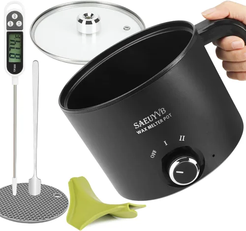 SAEUYVB Kit de fabricación de velas con olla de fusión de cera, derretidor de cera para hacer velas con termómetro, suministros completos de kit