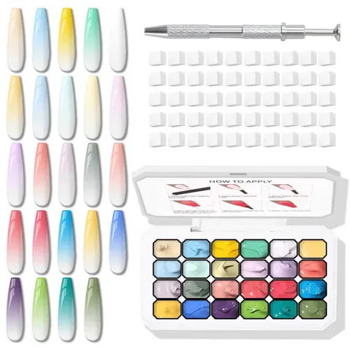 Miniatura 8 de Juego de 24 esmaltes de uñas en gel con esponja, esmalte de uñas en gel para dibujar líneas, flores, ombre, rubor y aura brillante para uñas de gel