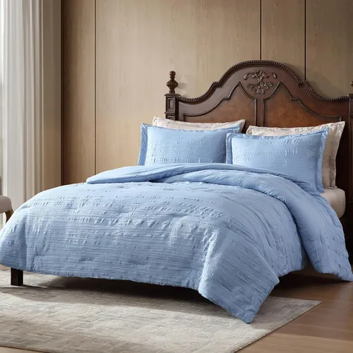 ClevaHome - Juego de edredón tamaño individual Chambray azul, juego de 2 piezas de edredón, ropa de cama suave y ligera para todas las estaciones